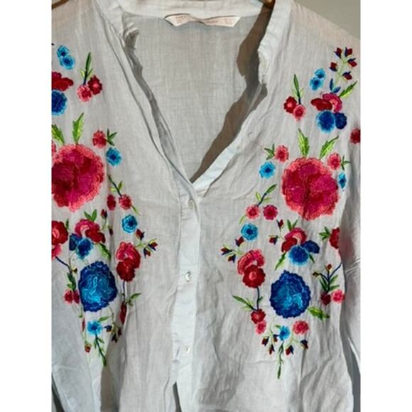 Zara Blue Embroidered Peasant Blouse Size S - Picture 3 of 5